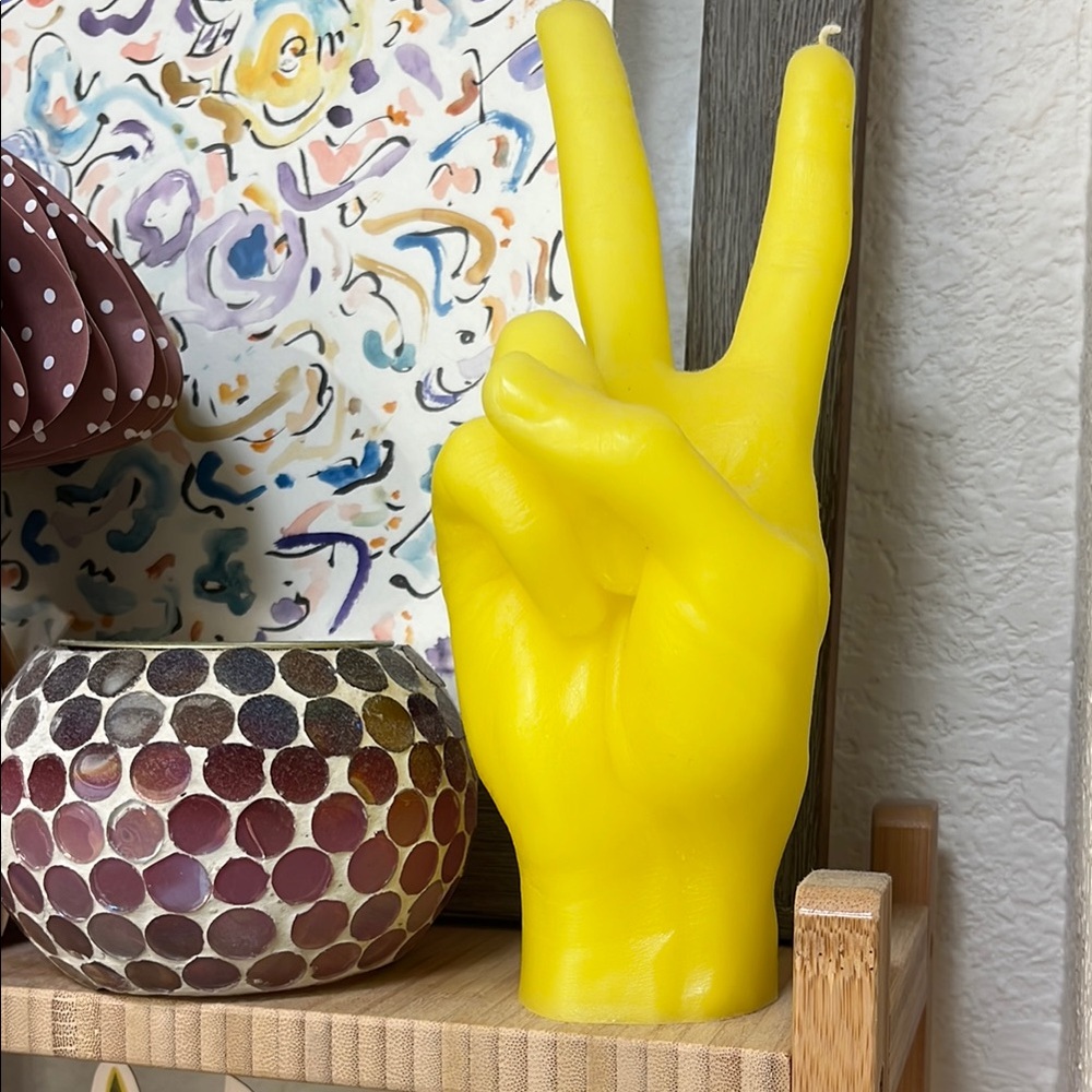 Yellow Peace Sign Hand Candle